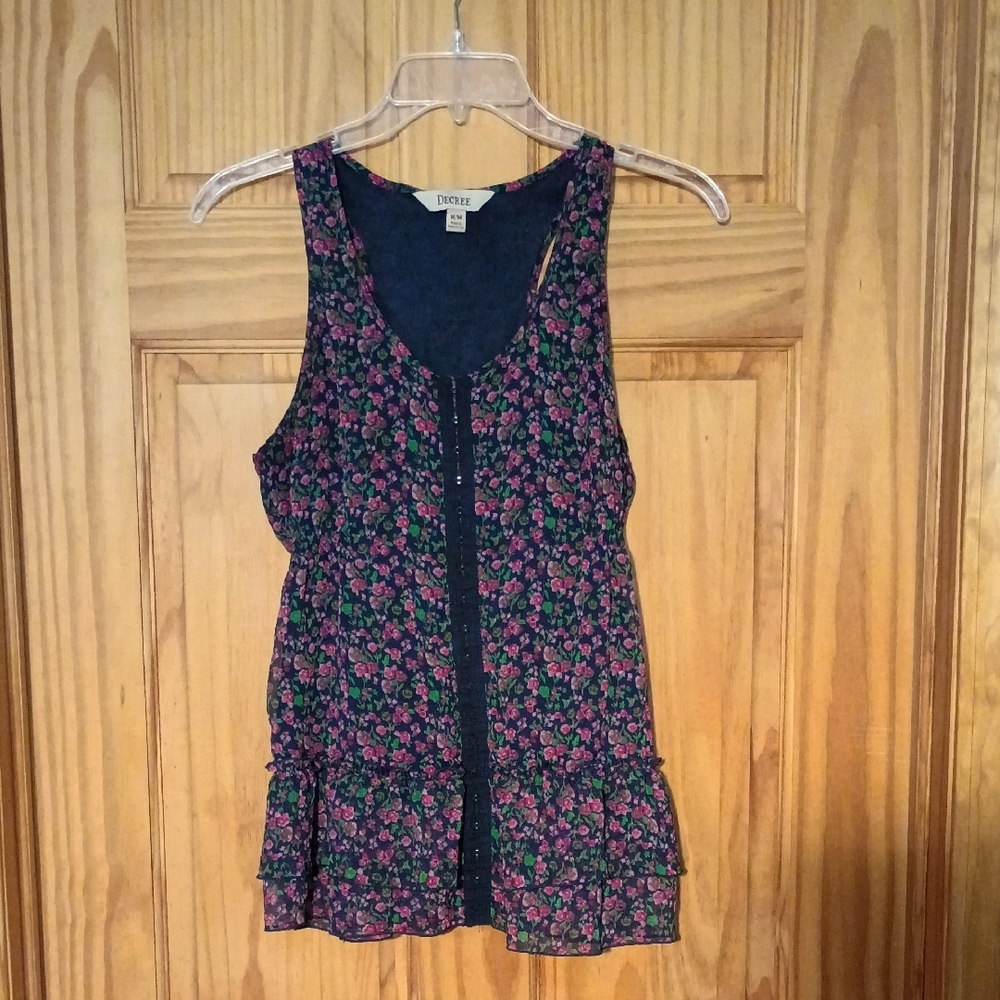 Decree Pink and Red Peplum Sleeveless Tank Top